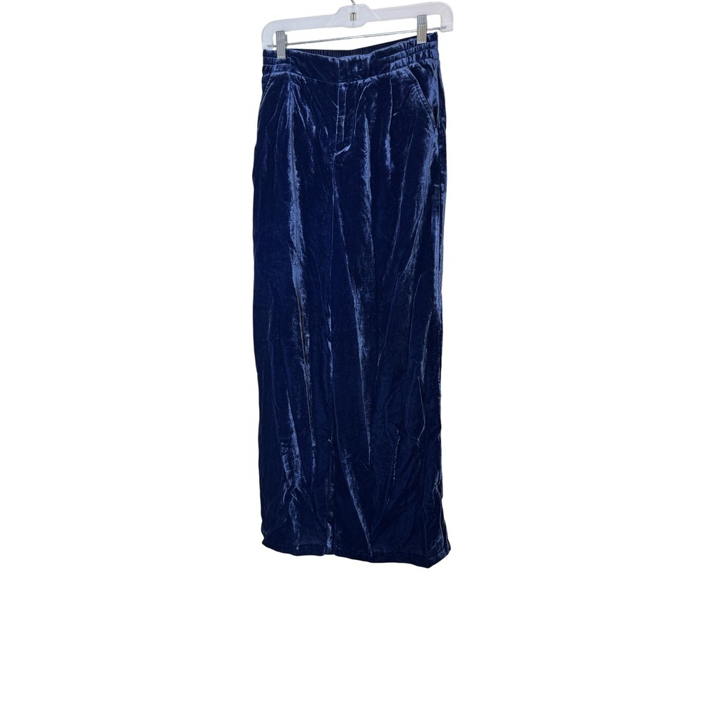 Anthropologie Pants Womens XS Blue Velvet Wide Leg Pull On Elastic Waist Dressy